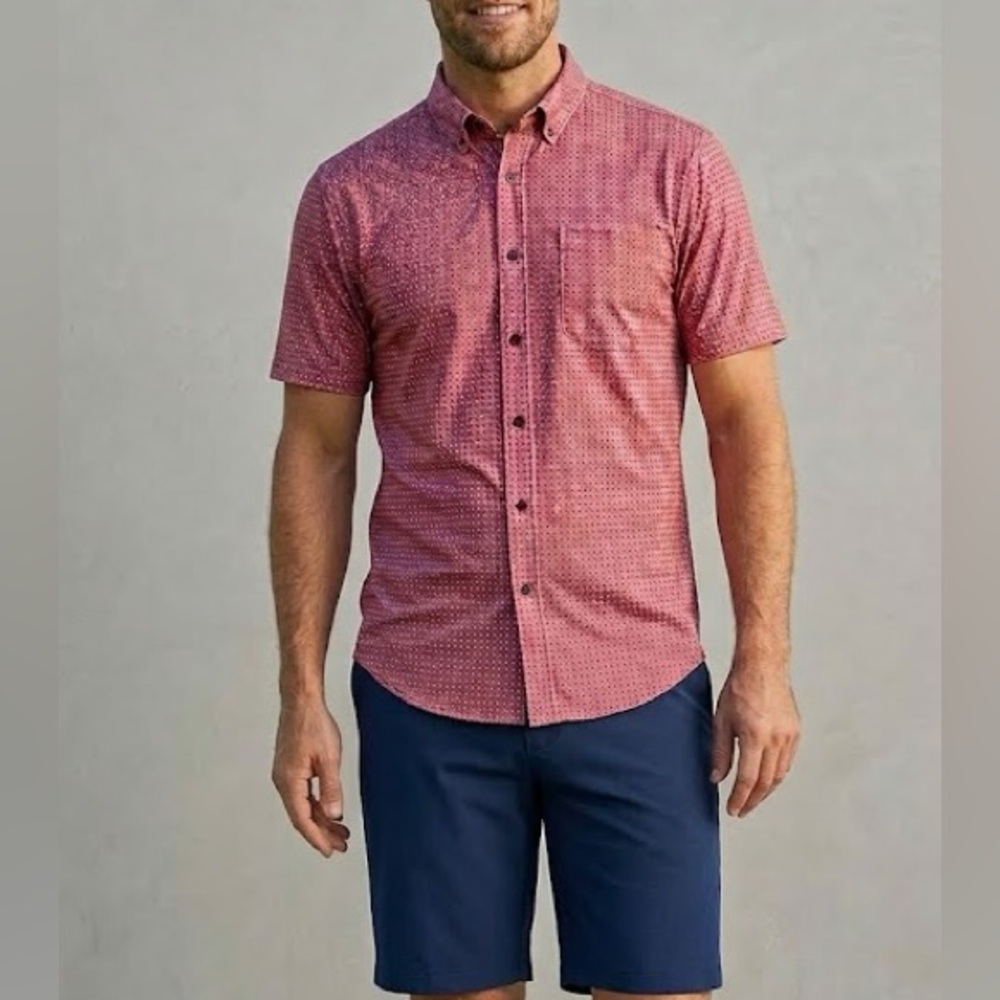 Mizzen+Main Red Patterned Casual Button Down Shirt